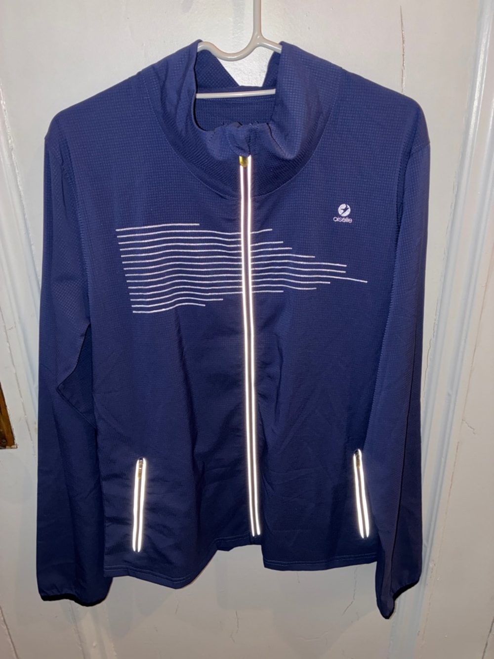 Oiselle Navy Blue Full-Zip Lightweight Active Jacket with Reflective Accents